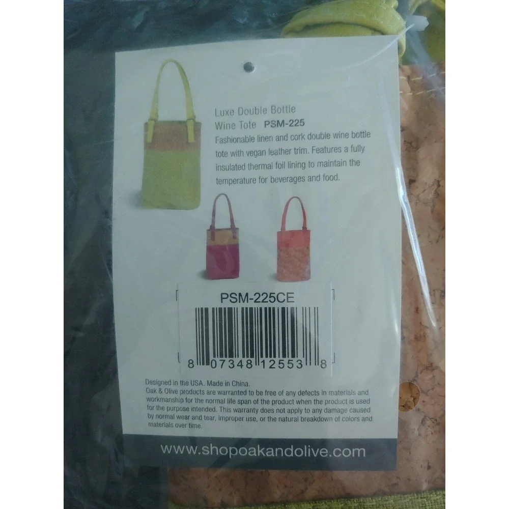 Luxe Double Wine Bottle Tote Linen Cork Leather Trim Insulated Beverages Food